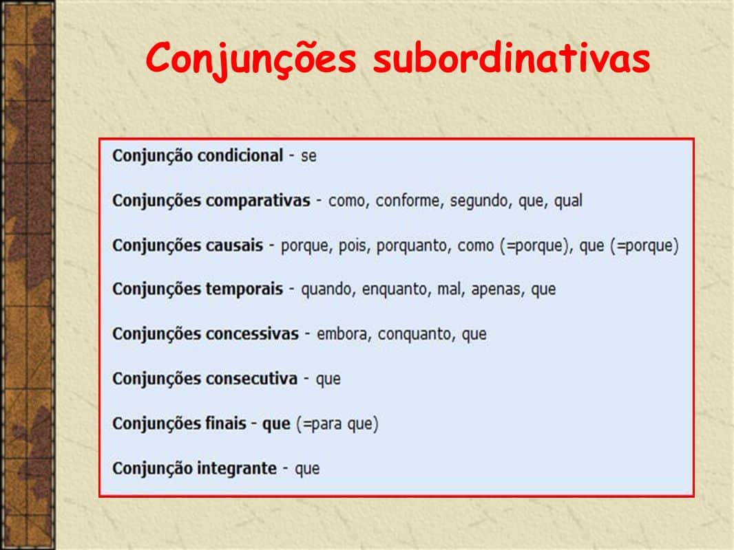 Conjunções Subordinativas – função, localização na frase, classificação